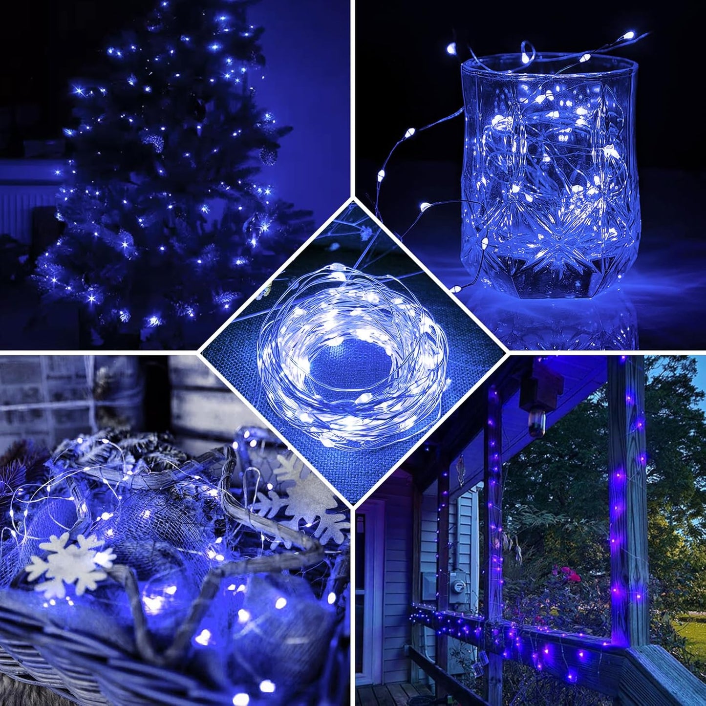 Skiennix 20 LED Blue Fairy String Lights - 7Ft Battery Operated, Waterproof Twinkle Lights for Weddings & Parties