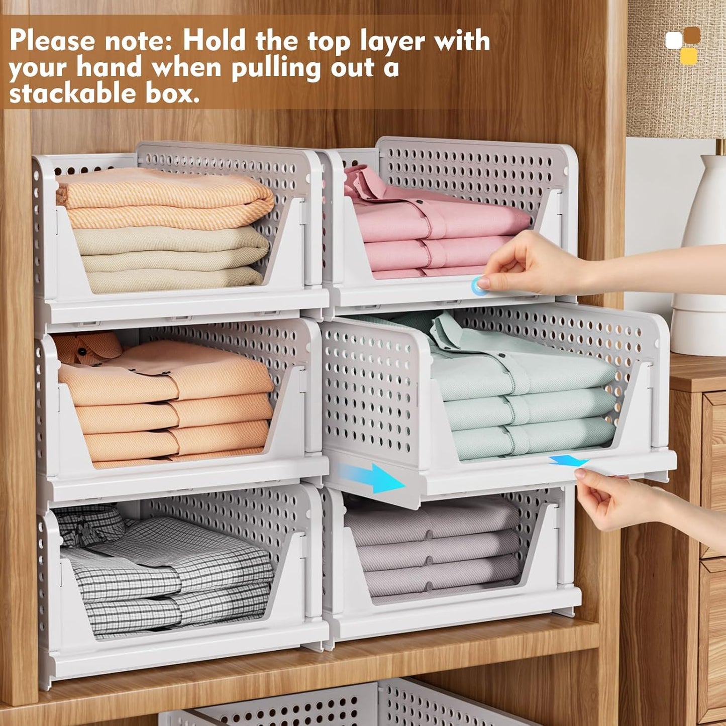 SNSLXH Stackable Closet Organizer Box - Multifunctional Foldable Storage Basket for Bathroom & Laundry - Green, 5 Pack