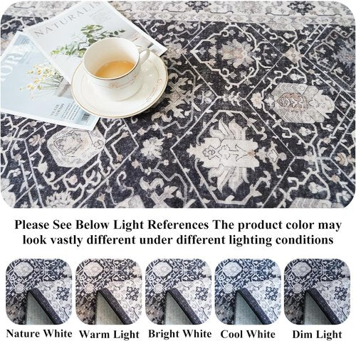 Hallway Washable Runner Rug - Vintage Non-Slip Indoor Carpet for Kitchen & Entryway | 2'6'' x 12', Black