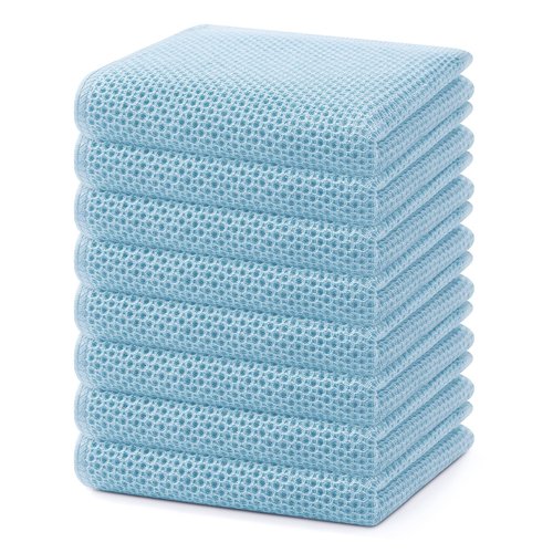 Homaxy 100% Cotton Waffle Weave Kitchen Dish Towels, Ultra Soft Absorbent Quick Drying Cleaning Towel, 13 x 28 Inches, 8-Pack, Sky Blue