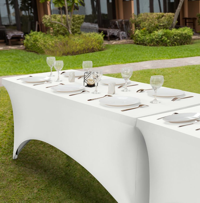 Utopia Kitchen Spandex Tablecloth 1 Pack [6FT, White] Tight, Fitted, Washable and Wrinkle Resistant Stretch Rectangular Patio Table Cover for Event, Wedding, Banquet & Parties [72Lx30Wx30H Inch]