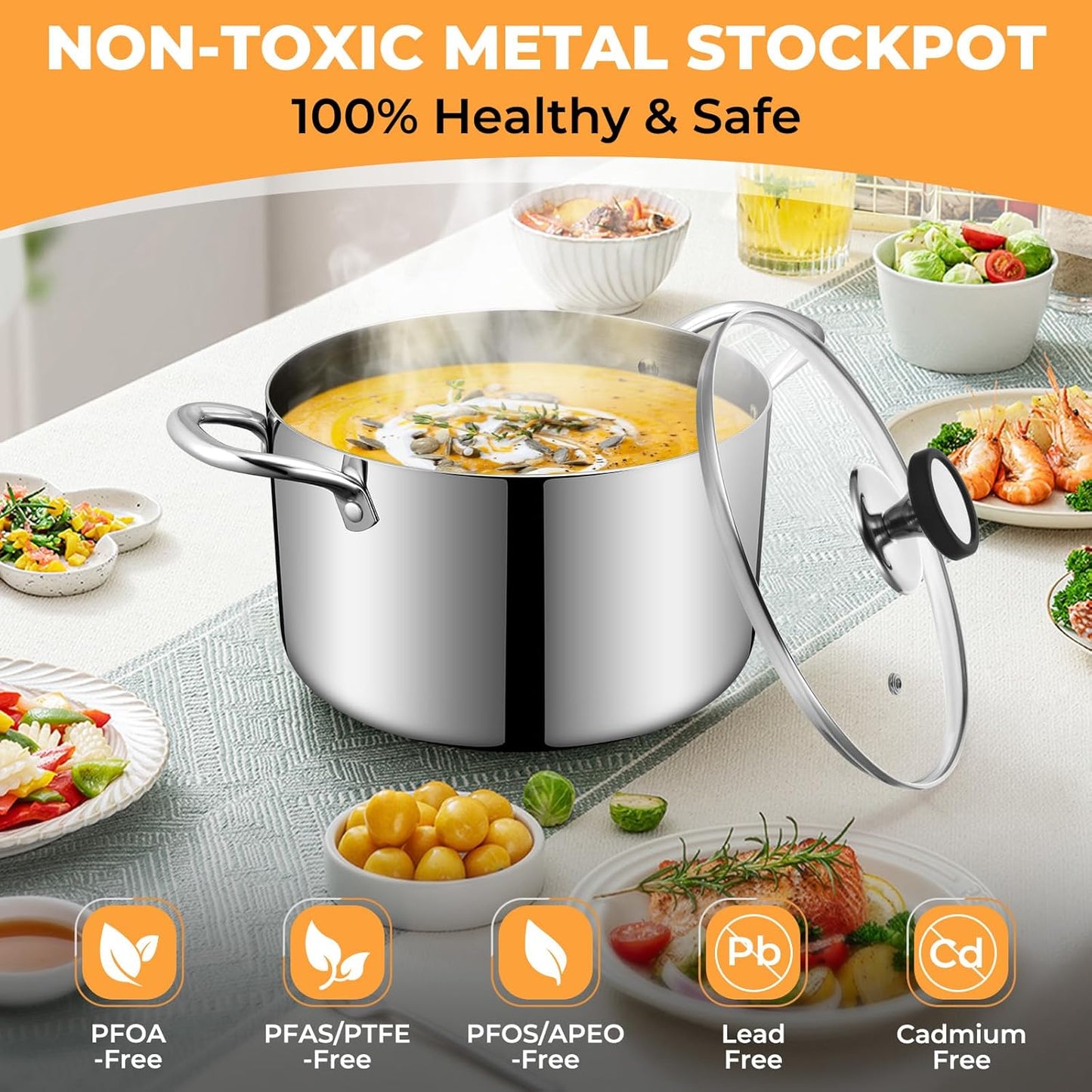 Tri-Ply Stainless Steel Stock Pot - 6.5 Quart Heavy Duty Induction Cooking Pot with Visible Lid