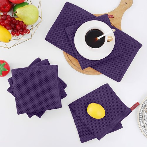 Homaxy 100% Cotton Waffle Weave Kitchen Dish Cloths, Ultra Soft Absorbent Quick Drying Dish Towels, 12 x 12 Inches, 8-Pack, Eggplant