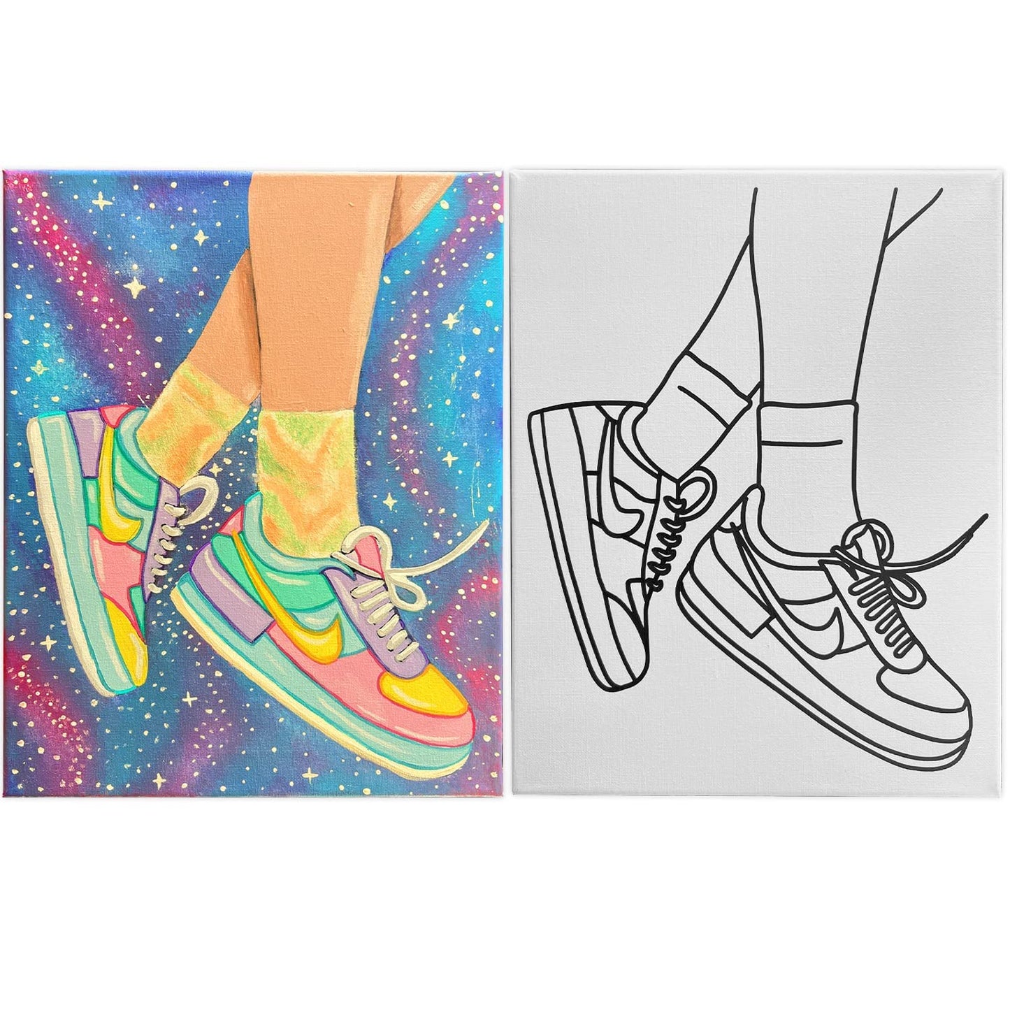 Sneakers Canvas Painting Set | Paint and Sip | Air Jordan | 2 Pack 8x10 Inches | Stretched Canvas with a frame | Couples Date Night Adults Kids Beginner | Christmas Gift | Birthday Party