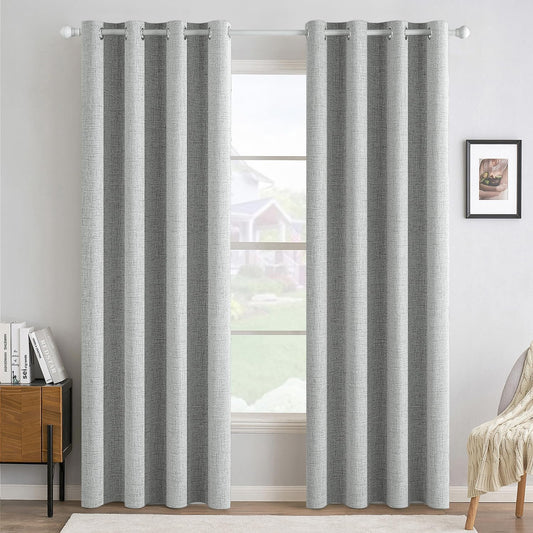 MIULEE 100% Blackout Linen Curtains - Thermal Insulated Glacier Gray Grommet Drapes | 52 x 84 Inch (2 Panels)
