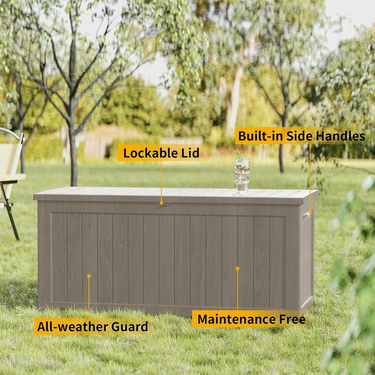 Regine Switzerland 270 Gallon Heavy Duty Deck Storage Box - Extra Large Organizer for Patio & Garden Tools | Slate Grey