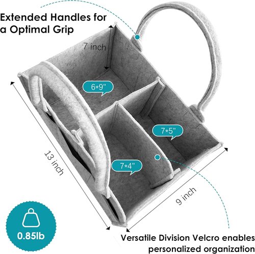 Cute Castle Diaper Caddy Organizer - Portable Nursery Storage Bin with Handle | 2 Pack in Grey