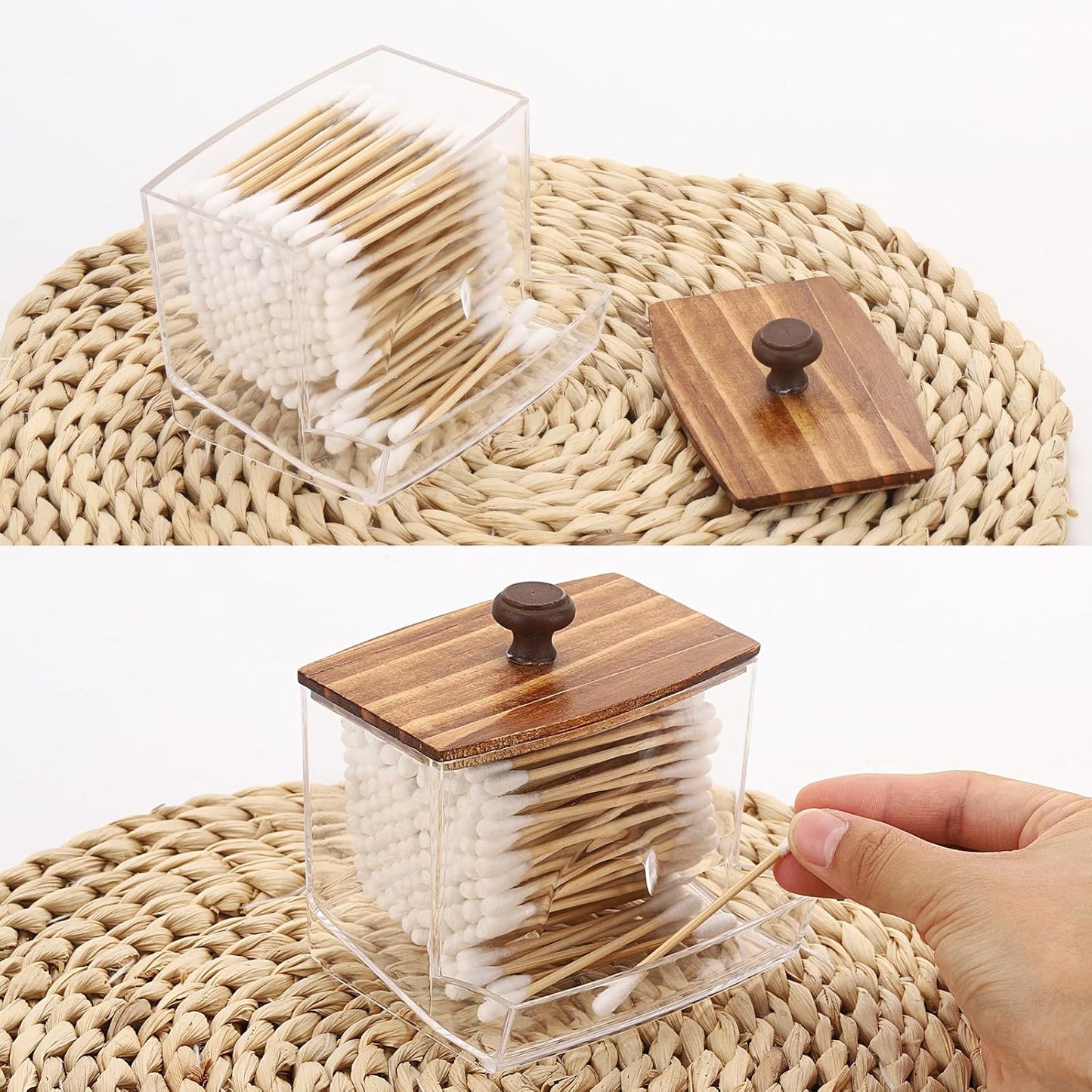 Tbestmax Qtip Holder Dispenser - 10oz Clear Bathroom Organizer for Cotton Balls, Swabs & Floss