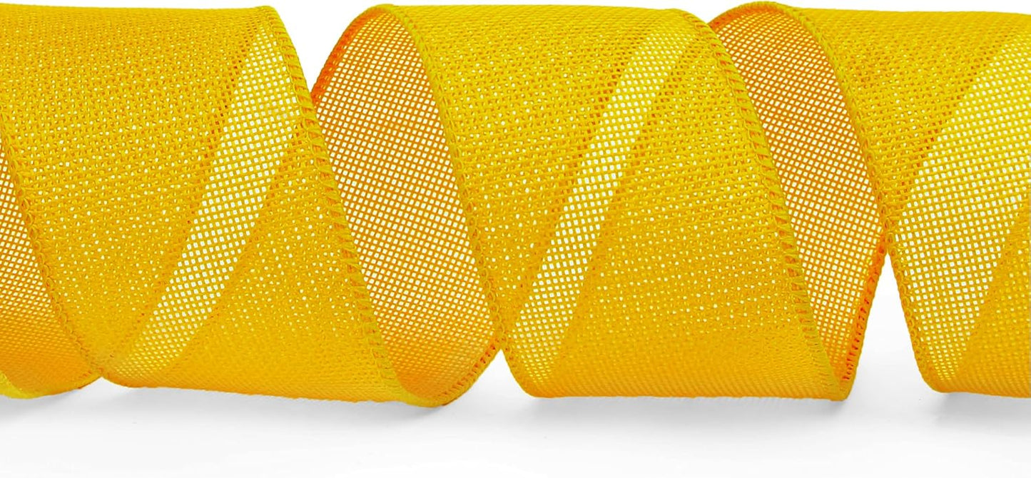 Ribbli Wired Burlap Ribbon - 2.5 Inch x 10 Yard | Yellow Cross Royal Edge for Bows & Decorations