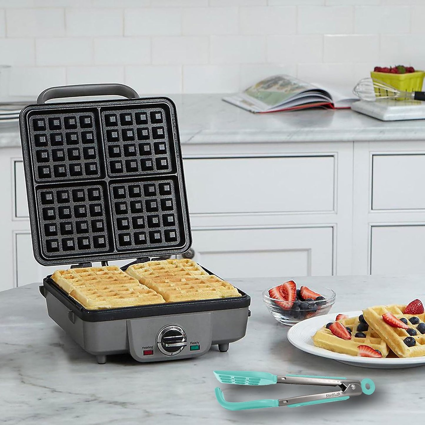 StarBlue Mini Waffle Tongs - 8-Inch Silicone & Nylon Serving Tongs with Non-Slip Handles | Dishwasher Safe
