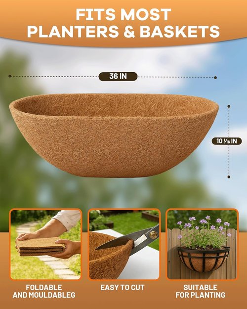 Coco Liners 36 Inch | Pre-Formed Natural Coconut Fiber for Hanging Baskets & Planters