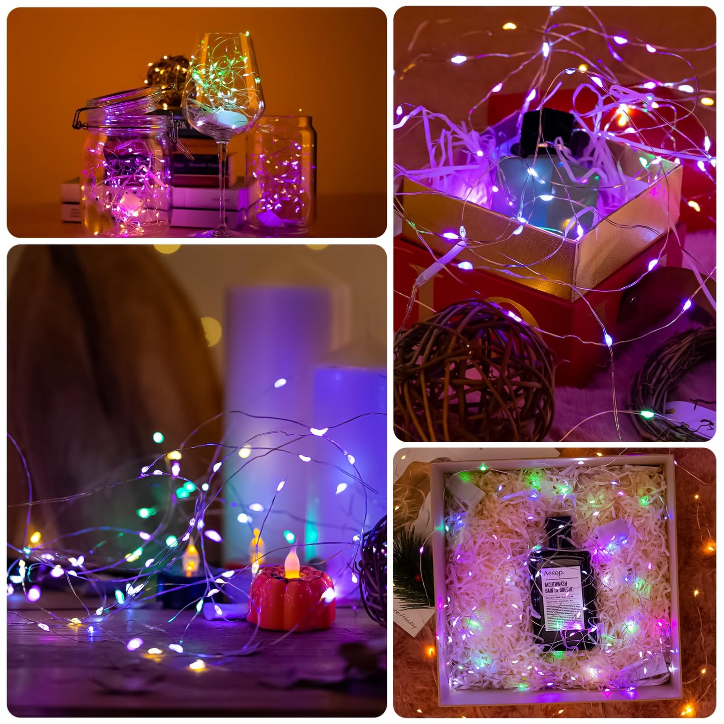 SINAMER 6 Pack Fairy Lights Battery Operated Lights, 7ft 20 Led Multicolor Mini String Lights, Waterproof Silver Wire Starry for Mason Jars Wedding Party Centerpiece Table Christmas