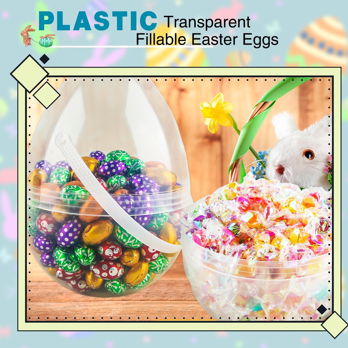 8 Pcs 6 Inch 8 Inch 10 Inch Jumbo Clear Easter Eggs with Handles Large Transparent Easter Eggs Empty DIY Plastic Egg for Adult Kids Easter Party Decor