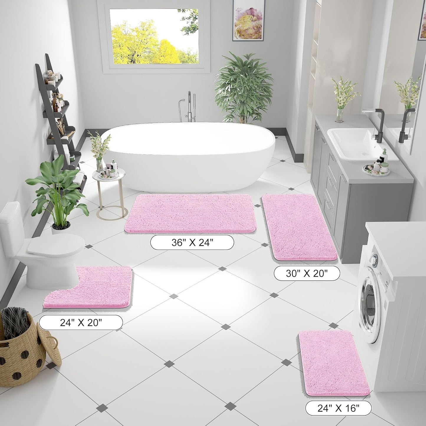 OLANLY Bathroom Runner Rugs - Extra Soft Chenille Bath Mats | Quick Dry, Machine Washable, 59x20, Pink