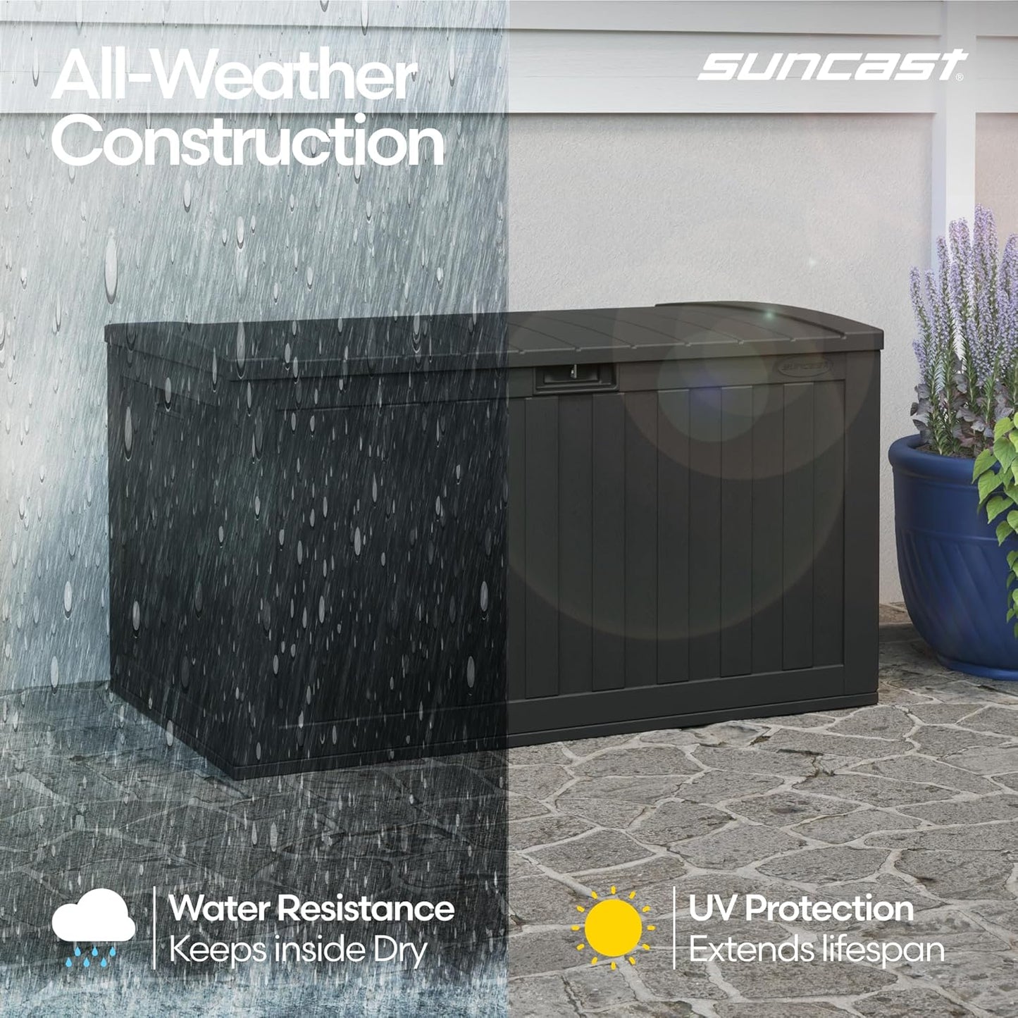 Suncast 134-Gal. Resin Outdoor Patio Deck Box - Extra-Large Storage Solution in Iron Ore
