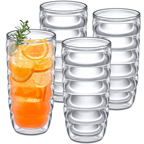 Amazing Abby - Arctic - 24-Ounce Insulated Plastic Tumblers (Set of 4), Double-Wall Plastic Drinking Glasses, All-Clear High-Balls, Reusable Cups, BPA-Free, Shatter-Proof, Dishwasher-Safe