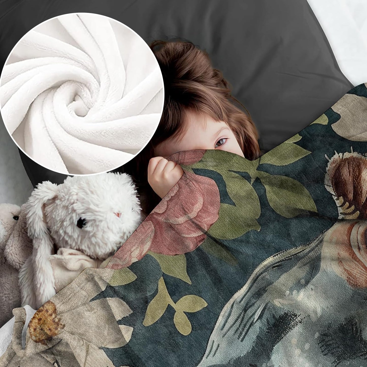 Hippo Blanket for Kids Boys Girls, Flannel Hippo Blankets Gifts, Floral Flower Hippo Throw Blanket for Sofa Couch Bed Living Room Soft Warm Cozy Hippo Decor 60" x 50"