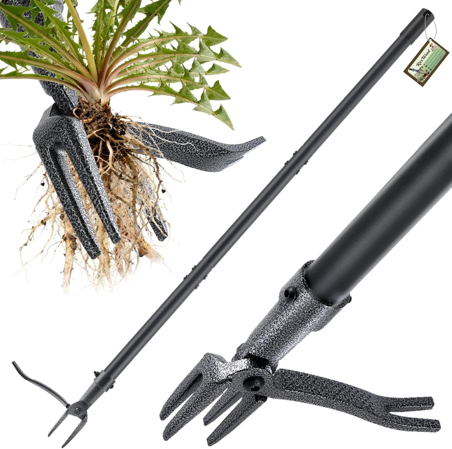 Stand Up Weed Puller by [Brand Name] - 46" Adjustable Steel Handle & 4-Claw Head for Effortless Weeding