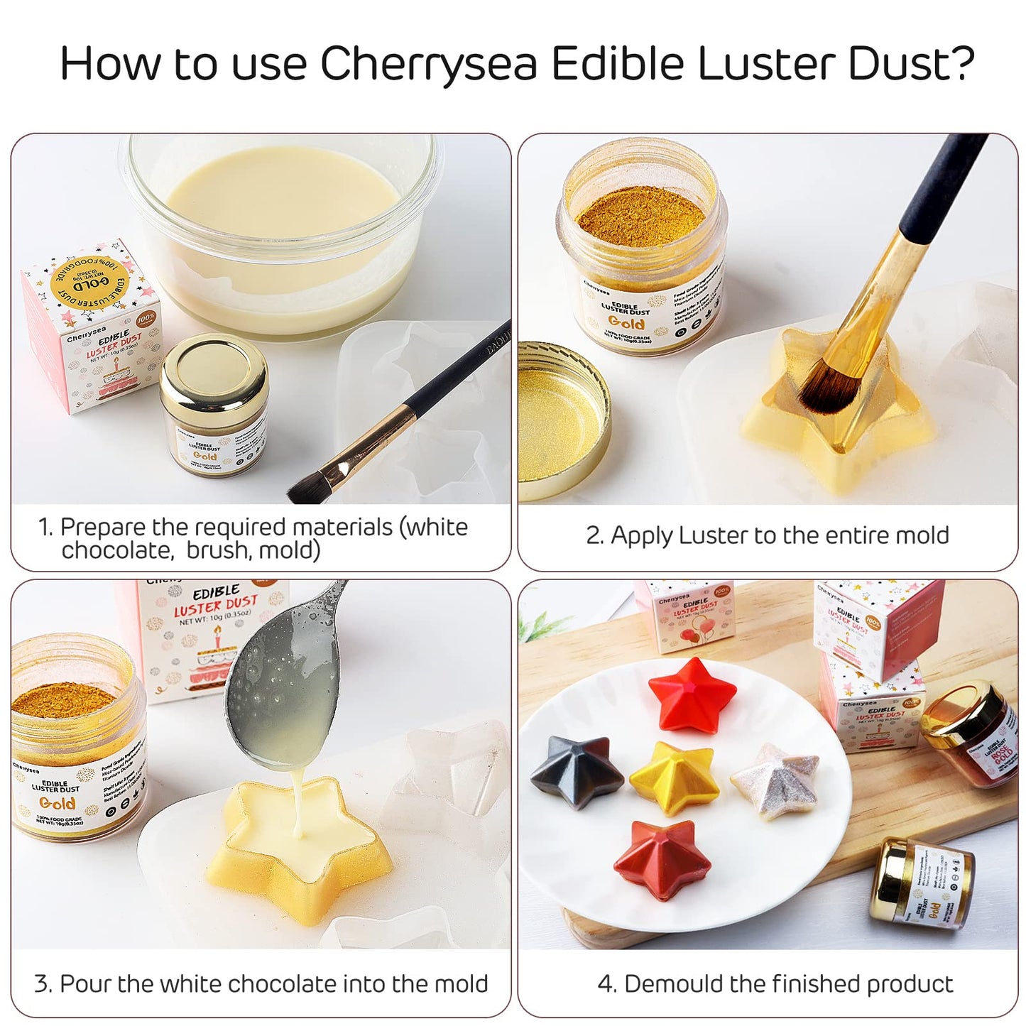 Black Edible Luster Dust 10 Grams, Food Grade Cake Luster Dust Tasteless Dessert Dusting Powders for Baking Cherrysea Food Coloring Powder for Cupcakes, Cake Pops,Fondant,Chocolate, Candy