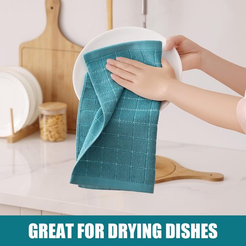 Homaxy 100% Cotton Terry Kitchen Dish Cloths, Ultra Soft and Absorbent Dish Towels for Kitchen, Suitable for Drying and Washing Dishes, 8 Pack, 12 x 12 Inches, Lake Blue