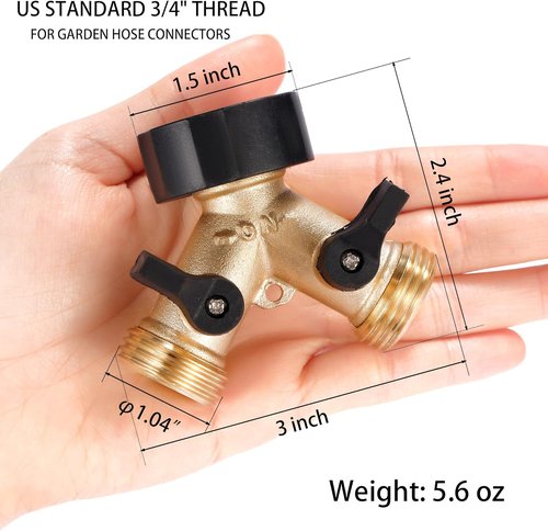 Brass Garden Hose Splitter by [Brand Name] - Heavy Duty 2-Way Y Connector with 2 Extra Rubber Washers