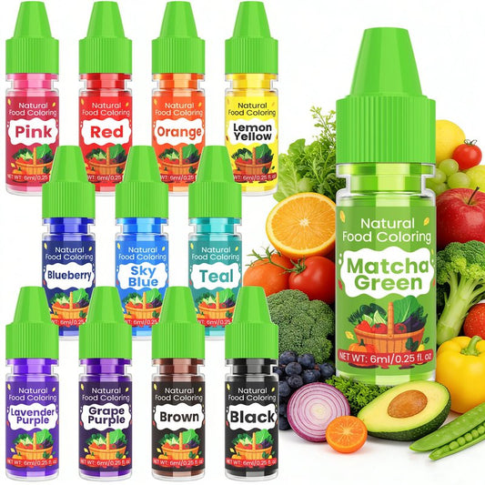 Natural Food Coloring - 12 Vibrant Colors Natural Liquid Food Dye Set, FD&C & Artificial Dye Free, Food Grade Food Color Dye for Cake Decorating, Baking, Cooking, DIY Slime, Macaron - 6ml/Bottle