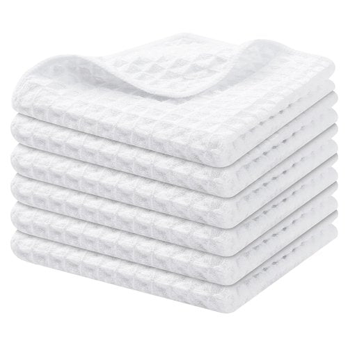 Homaxy Microfiber Waffle Weave Kitchen Dish Cloths, 12 x 12 Inch Ultra Absorbent and Solid Color Dish Towels for Kitchen Fast Drying Dishcloth for Washing Dishes, 6 Pack, White