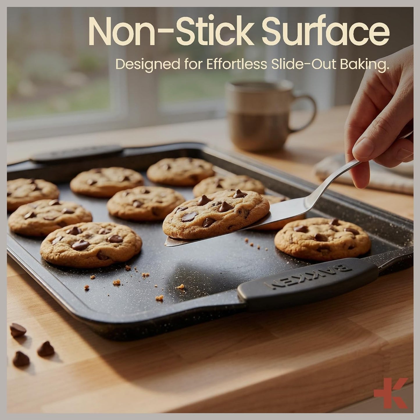 BAKKEN 8-Piece Nonstick Baking Pans Set - Professional Gray Marble Bakeware with Silicone Handles | Oven & Dishwasher Safe