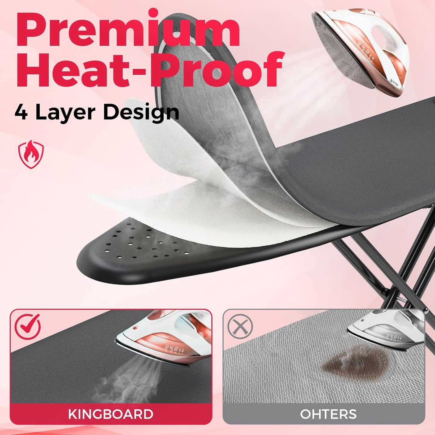 APEXCHASER Compact Ironing Board - Foldable Design with Heat Resistant Cover | 7 Height Adjustments, 13x43 Black