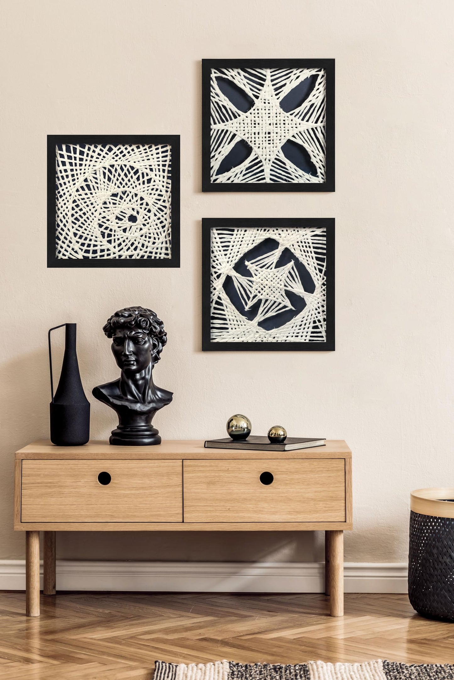 FOLKOR Abstract Framed Wall Art for Modern Home Office, 3 Pack 12" Rice Paper Black and White Wall Decor for Living Room Bedroom Entryway, Geometric Wall Hanging Shadow Box Artworks Accent Gift