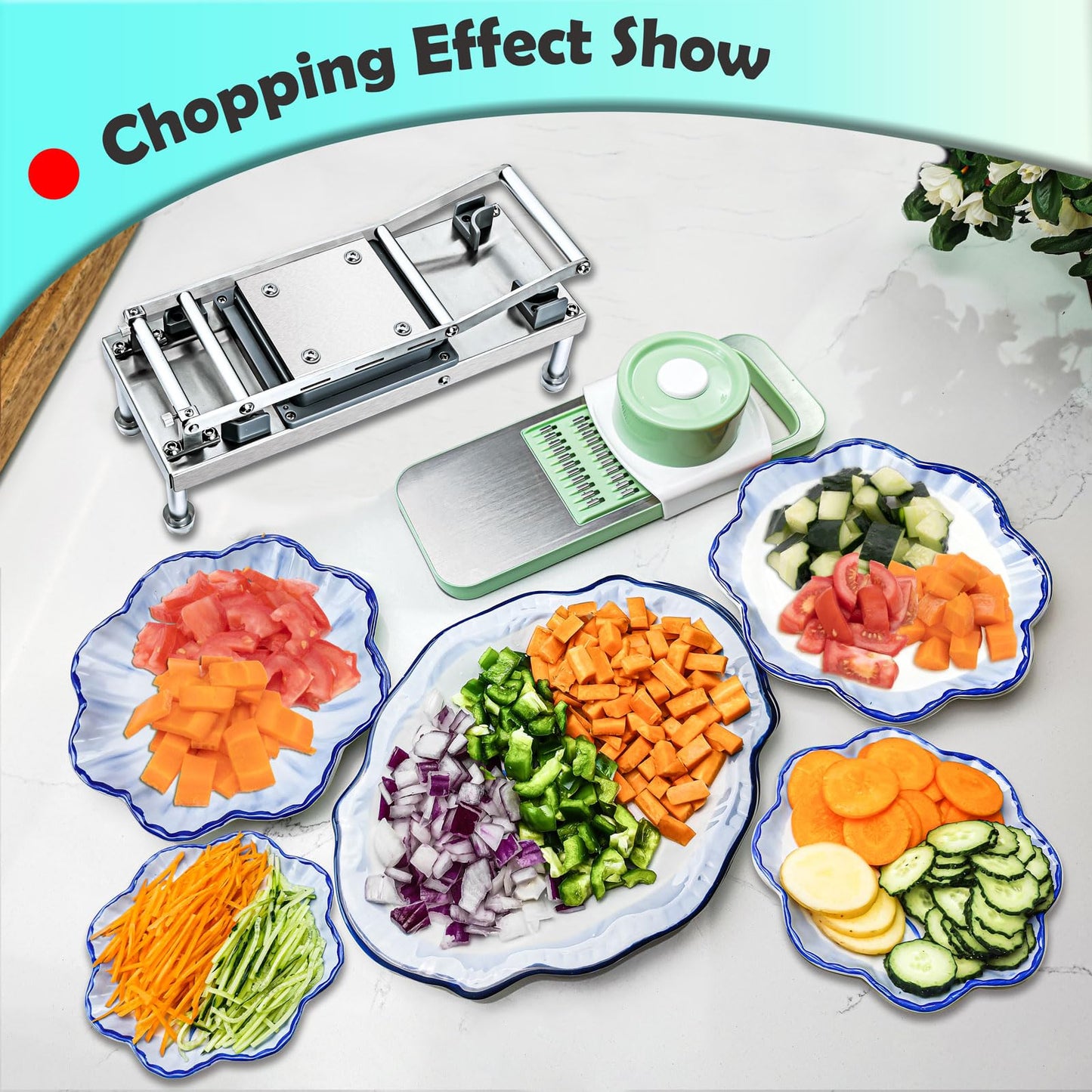 Stainless Steel Vegetable Chopper with 10 Blades - Mandoline Slicer-Pro Food Chopper with Container - Veggie Salad Onion Chopper - Potato Dicer - Tomato Cutter - Cheese Grater