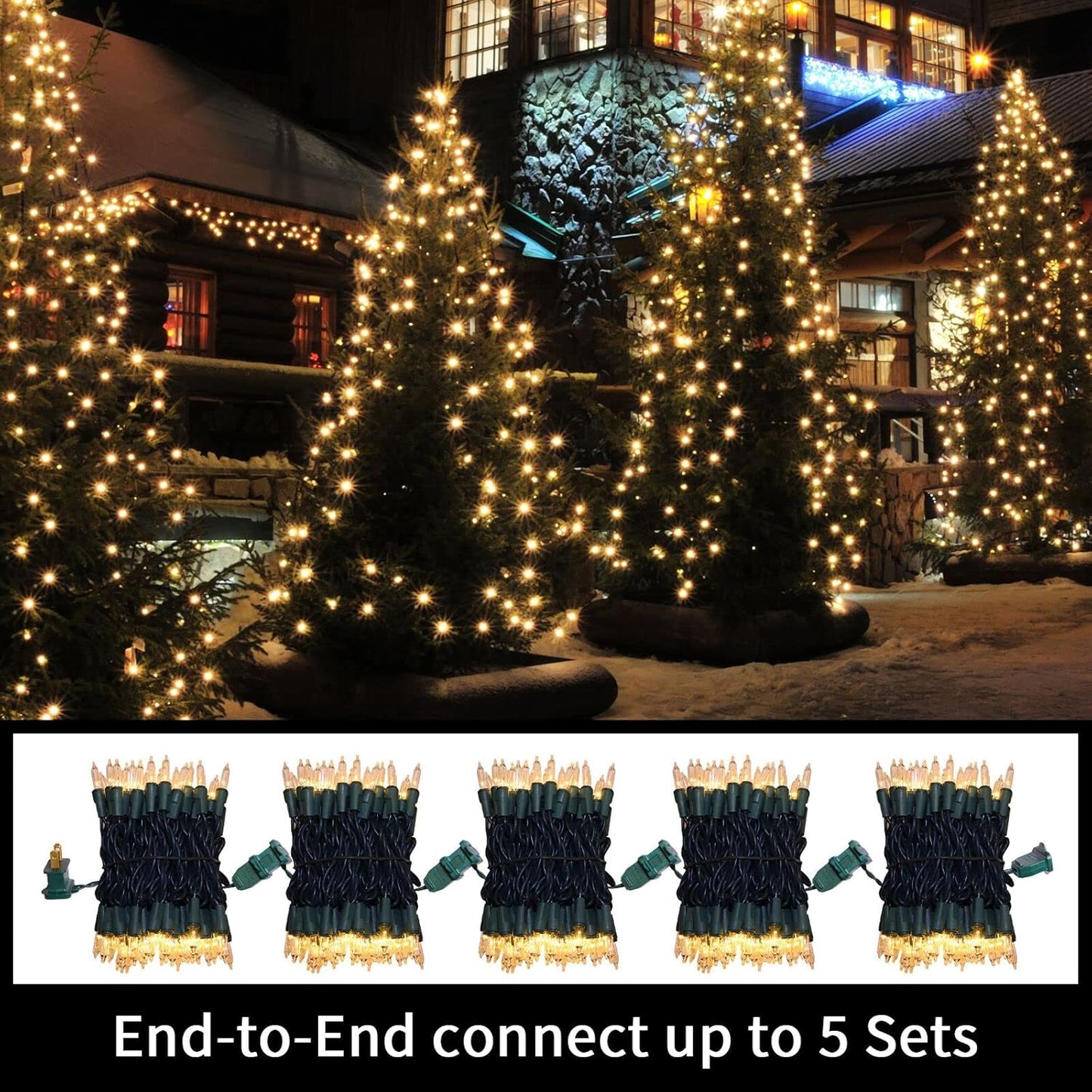 LAMPHOME Clear Warm White Christmas String Lights - 100 Count 19.6Ft Waterproof Indoor/Outdoor Decor