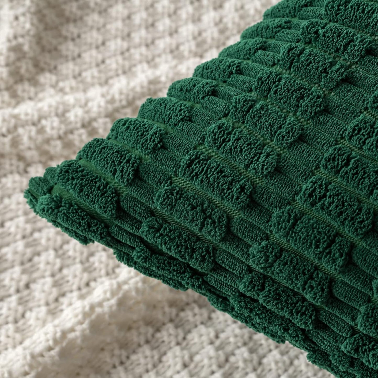 MIULEE Decorative Pillow Covers - Soft Dark Green Corduroy | Pack of 2, 18x18 Inch, Boho Striped Design for Modern Farmhouse Home Decor