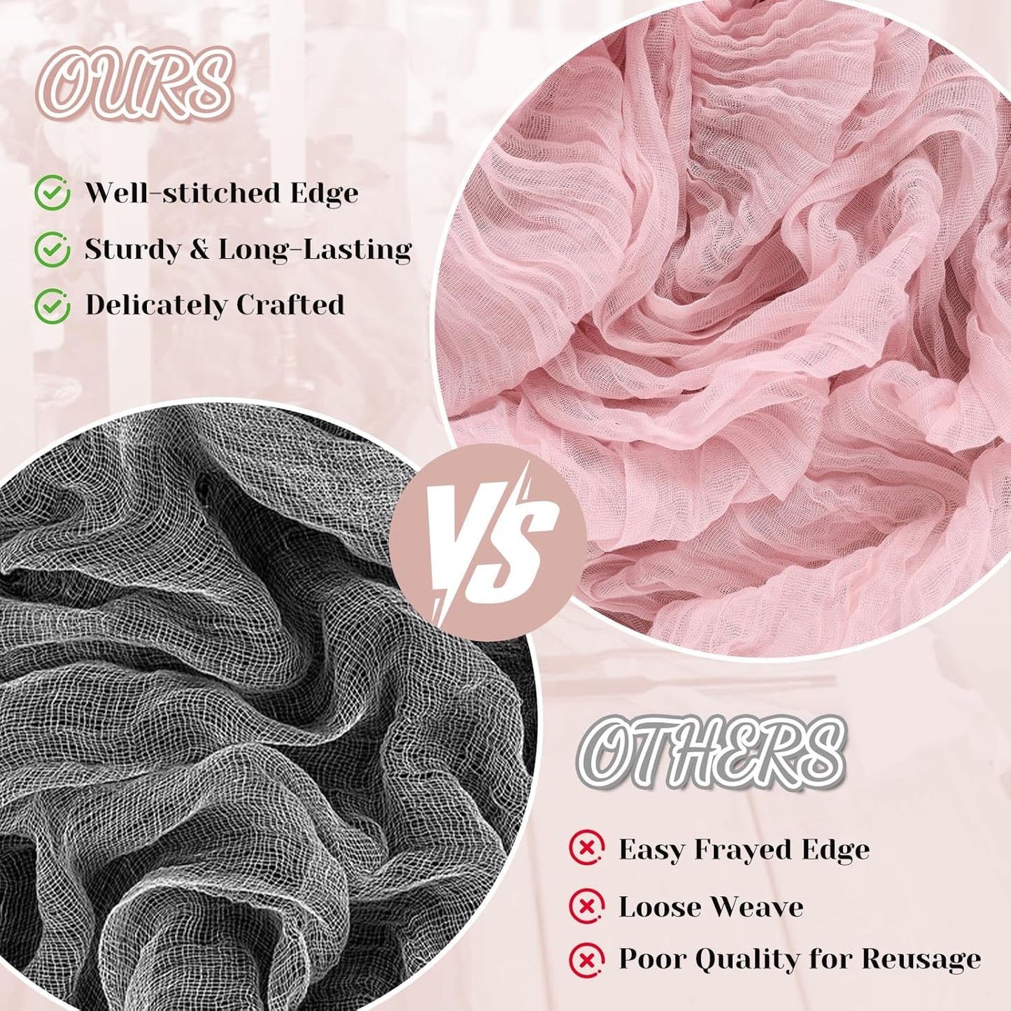 Skiennix 2 Pack Pink Cheesecloth Table Runners - 10Ft Boho Gauze for Weddings & Events | 120 Inches Long