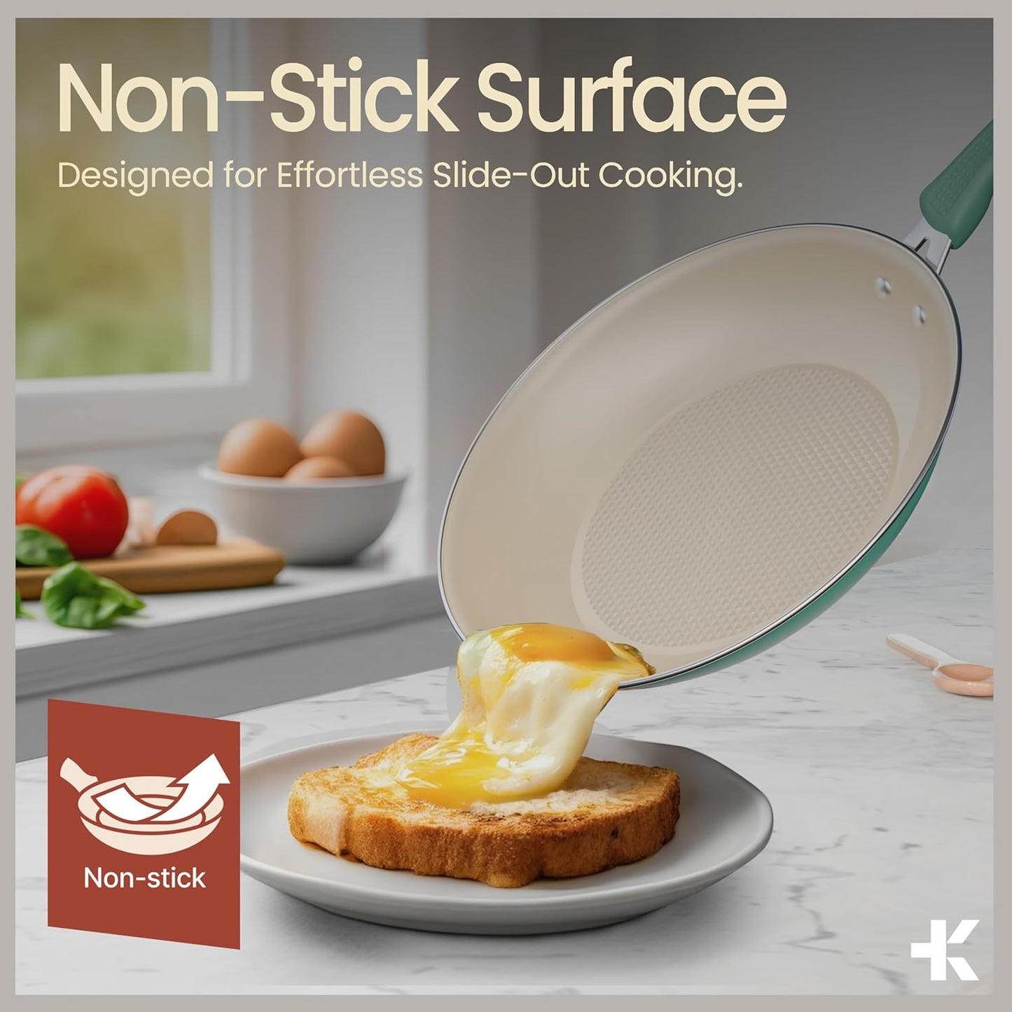 Skiennix 22-Piece Non-Stick Cookware & Bakeware Set - Stackable, Dishwasher Safe, Aqua Color