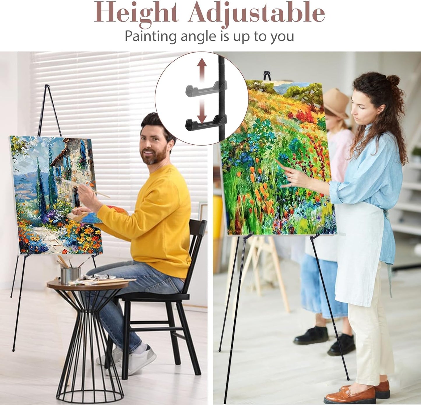 AZEAM 63" Portable Black Metal Easel Stand - Adjustable Display for Weddings, Art, and Posters | Foldable Design