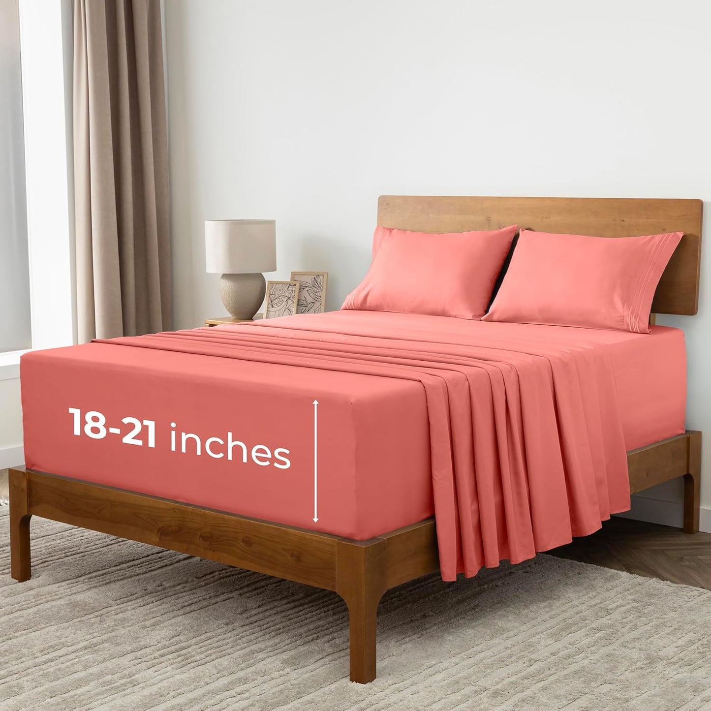 Mellanni Extra Deep Full Sheets - Hotel Luxury Ultra Soft Cooling Bedding - Wrinkle & Stain Resistant (Full, Coral)