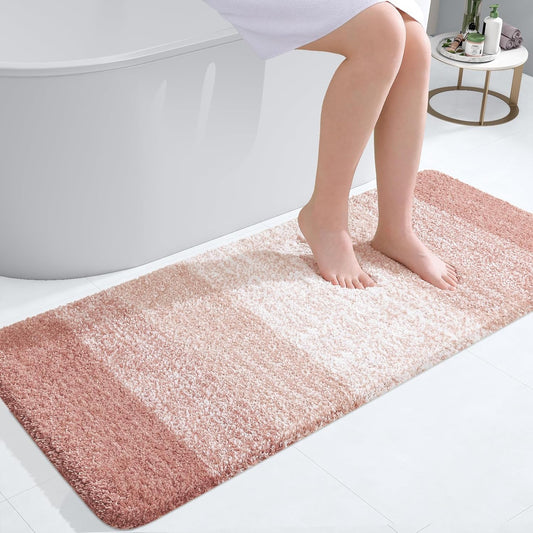 OLANLY Bathroom Runner Rug - Extra Soft Microfiber Mat with Rubber Backing | Quick Dry, Washable, 47x20, Peach