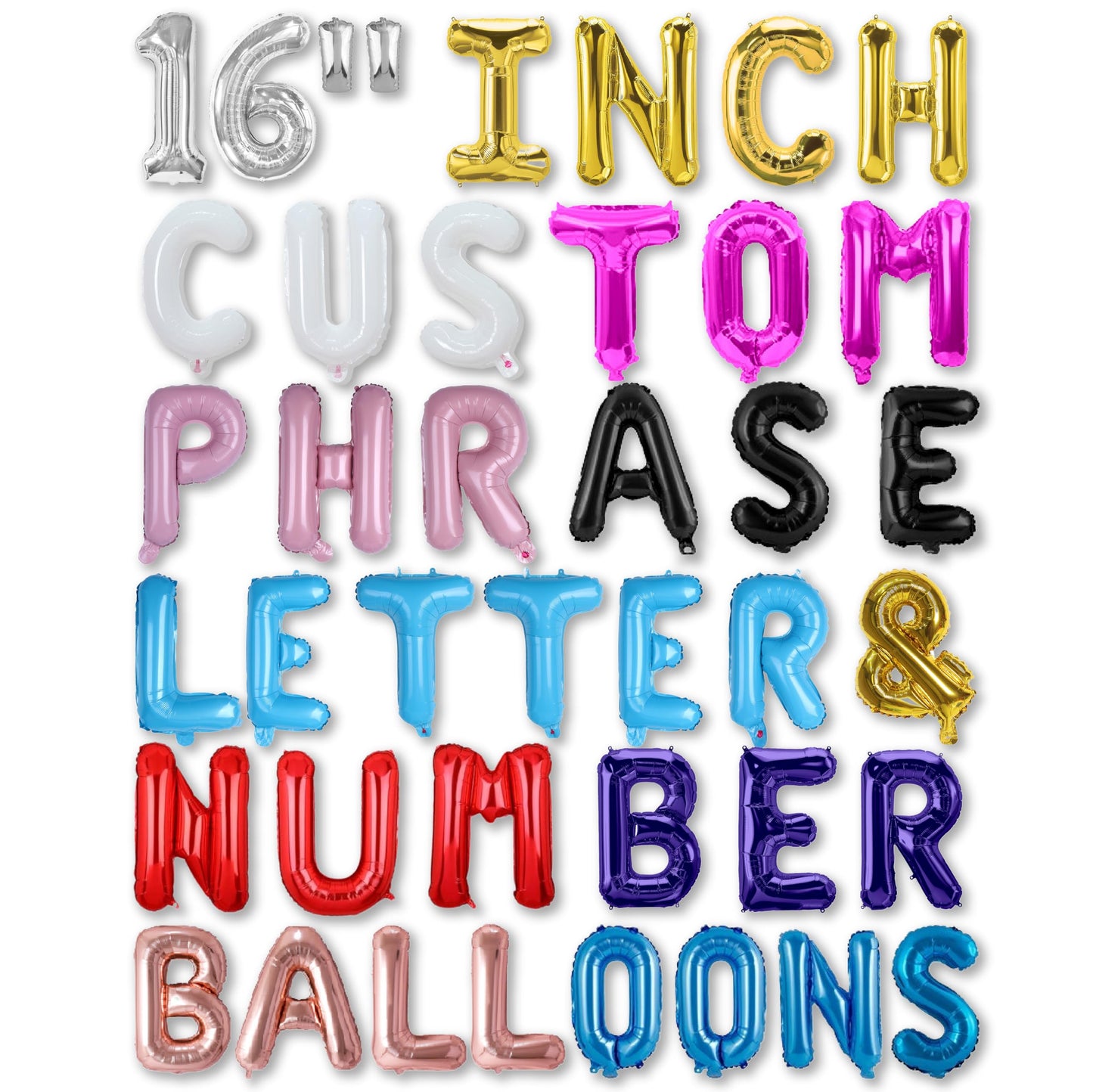 BALLOON VIBE Letter Balloons 16 Inch - Custom Phrase Alphabets & Numbers Foil Mylar Balloons with Straws, Ribbon and Adhesive Dots - Create Your Own Banner for Birthday, Baby Shower - 11 Colors