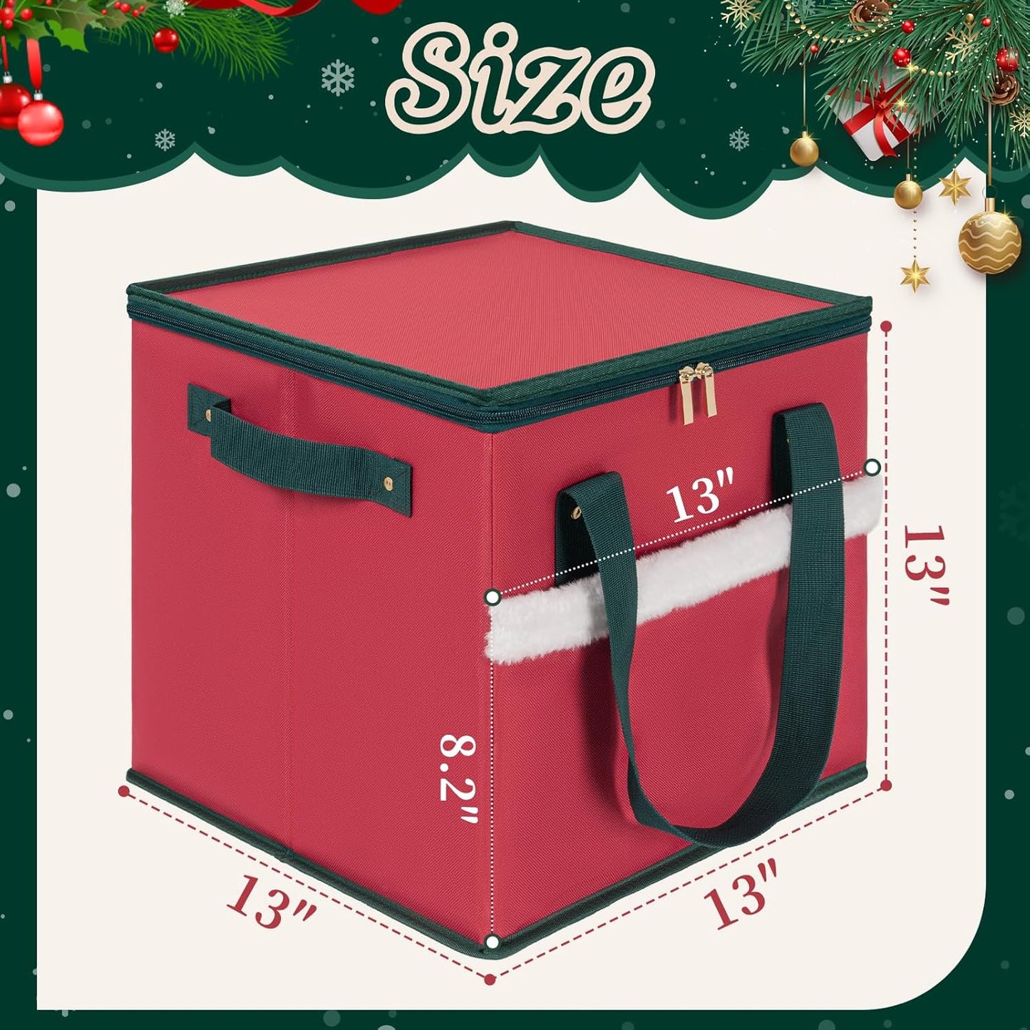 Regine Switzerland Christmas Ornament Storage Box - Adjustable Dividers for 64 Ornaments | Zippered Top, 3 Inch