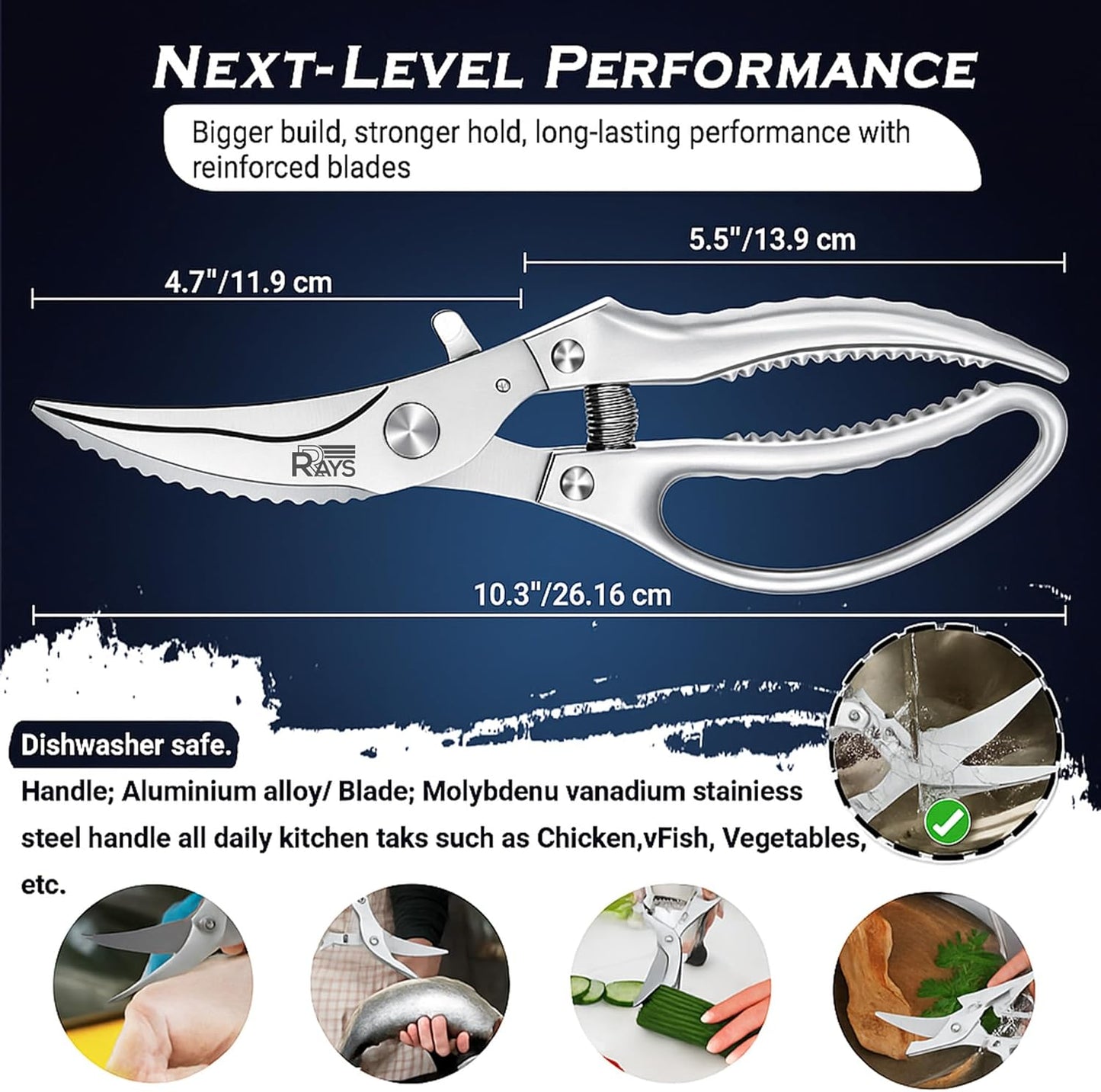 Regine Switzerland Heavy Duty Poultry Shears - Non-Slip Kitchen Shears for Chicken, Turkey & Fish | Dishwasher Safe with Safety Lock