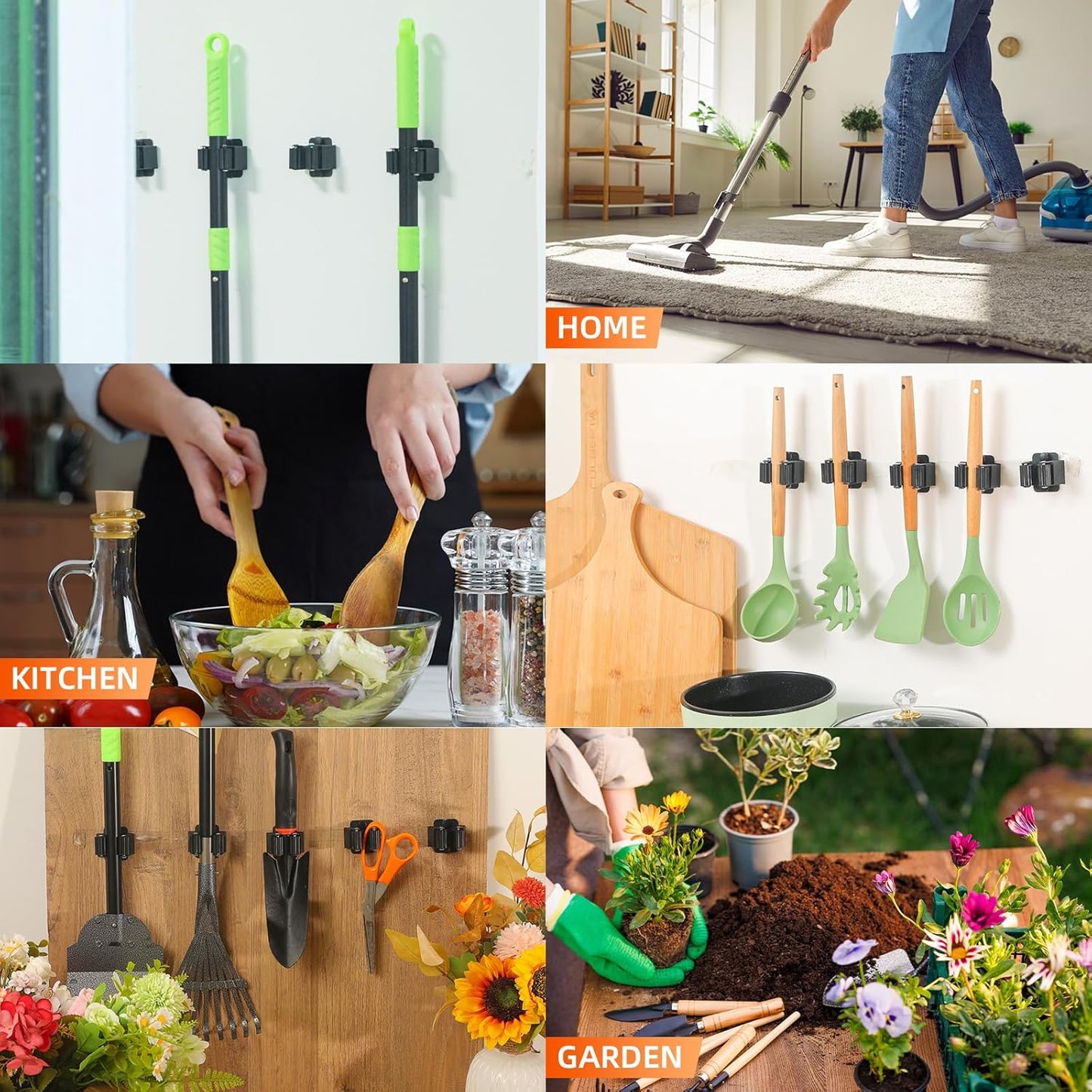 Skiennix Broom Holder Wall Mount - Heavy Duty Stainless Steel Mop & Broom Organizer | 5-Piece Set