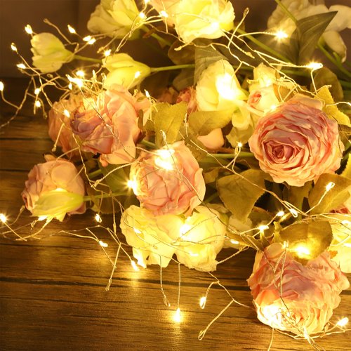Clearzen Fairy Lights 10 Feet 200 LEDs Cluster Lights Waterproof Firecracker String Light UL Plug Power Supply with Remote 8 Lighting Modes for Ceiling Bedroom Wreath Wedding Christmas, Warm White