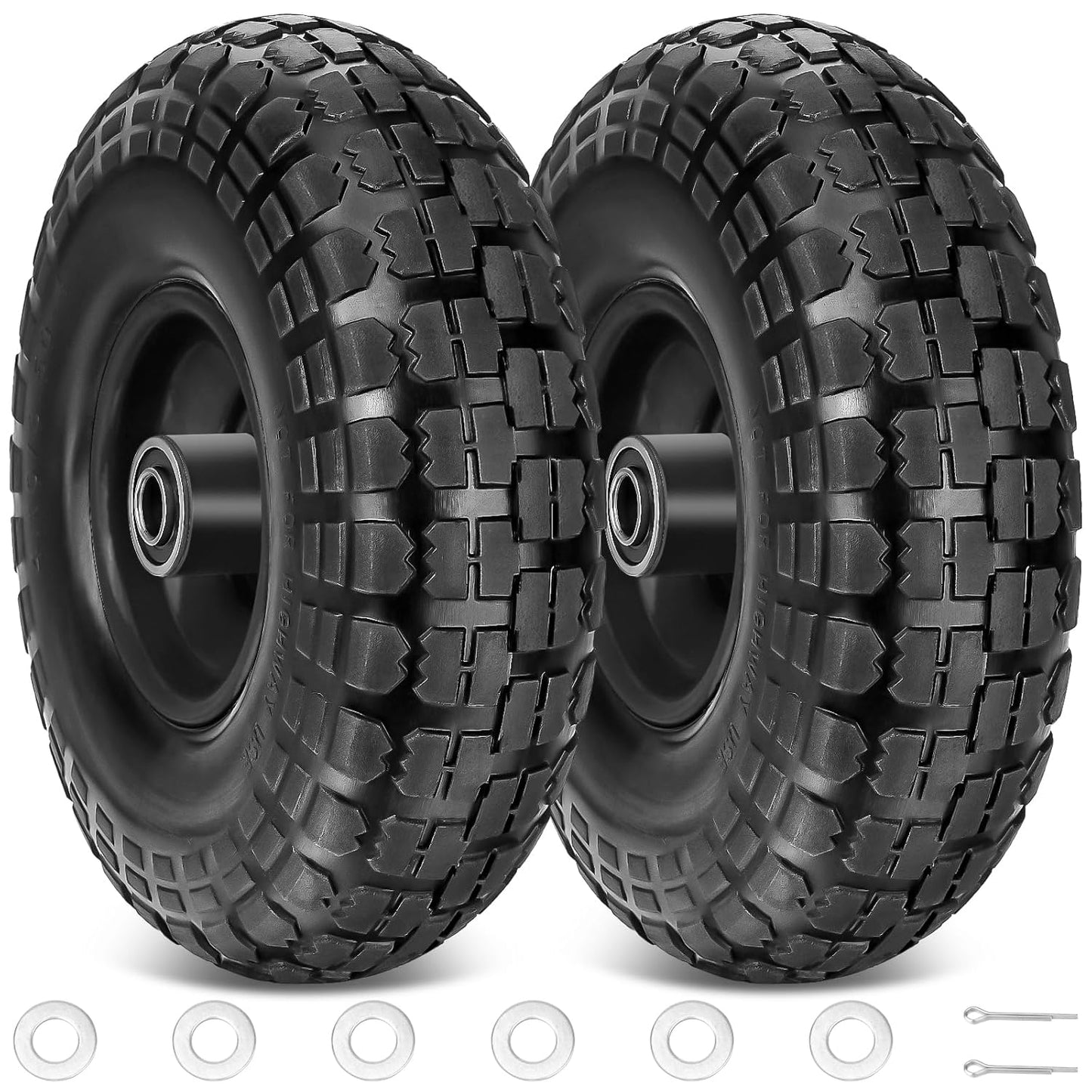 TICONN 10" Solid Tires - Flat Free 4.10/3.50-4'' Wheels with 5/8” Axle Bore & Double Sealed Bearings | Black, 2 Pack
