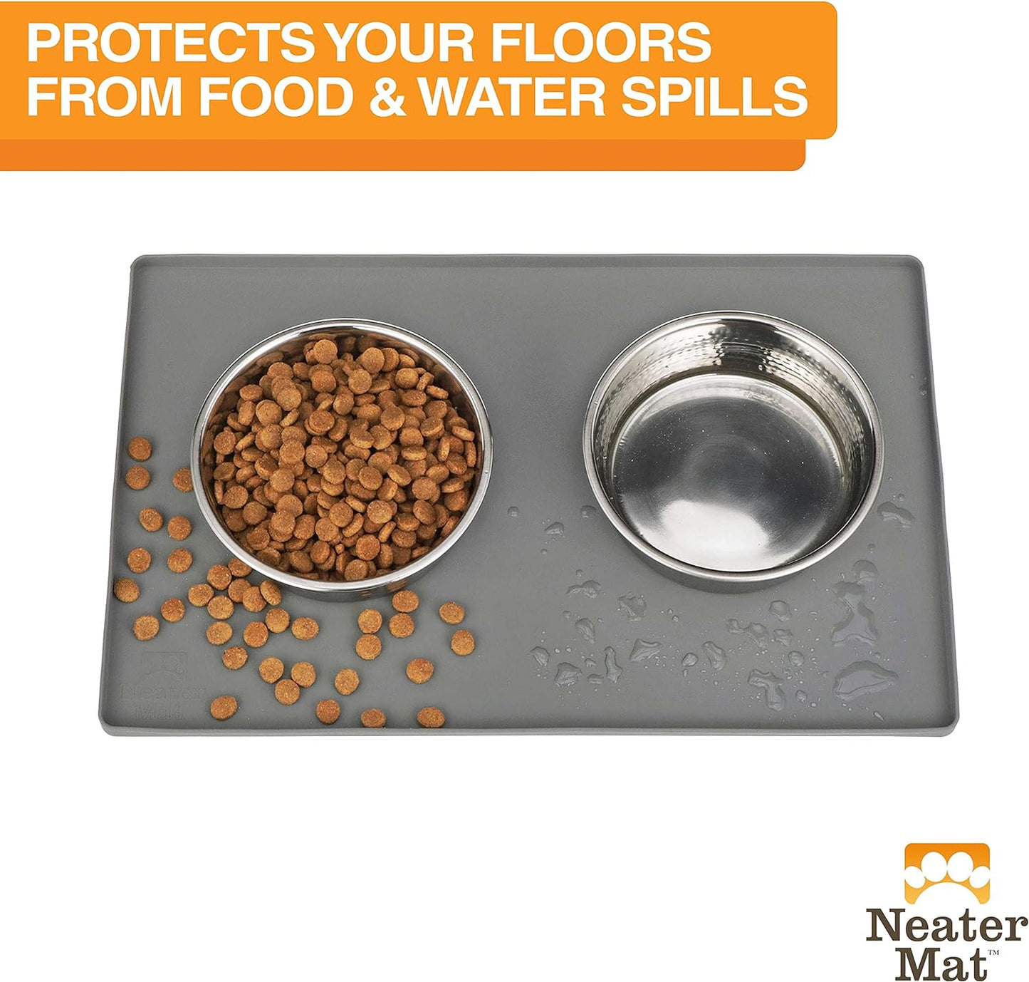 Neater Pet Brands Cat & Dog Food Mat - Waterproof BPA-Free Silicone with Raised Edge | 19" x 12", Gunmetal Grey