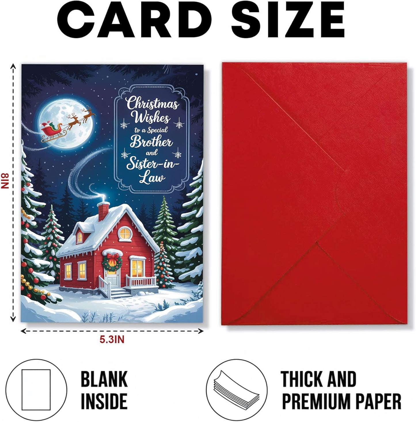 Regine Switzerland Christmas Card - Cozy Winter Cottage Design with Santa Sleigh | Festive Greeting for Brother & Sister-in-Law, 5.3''x8'' with Red Envelope