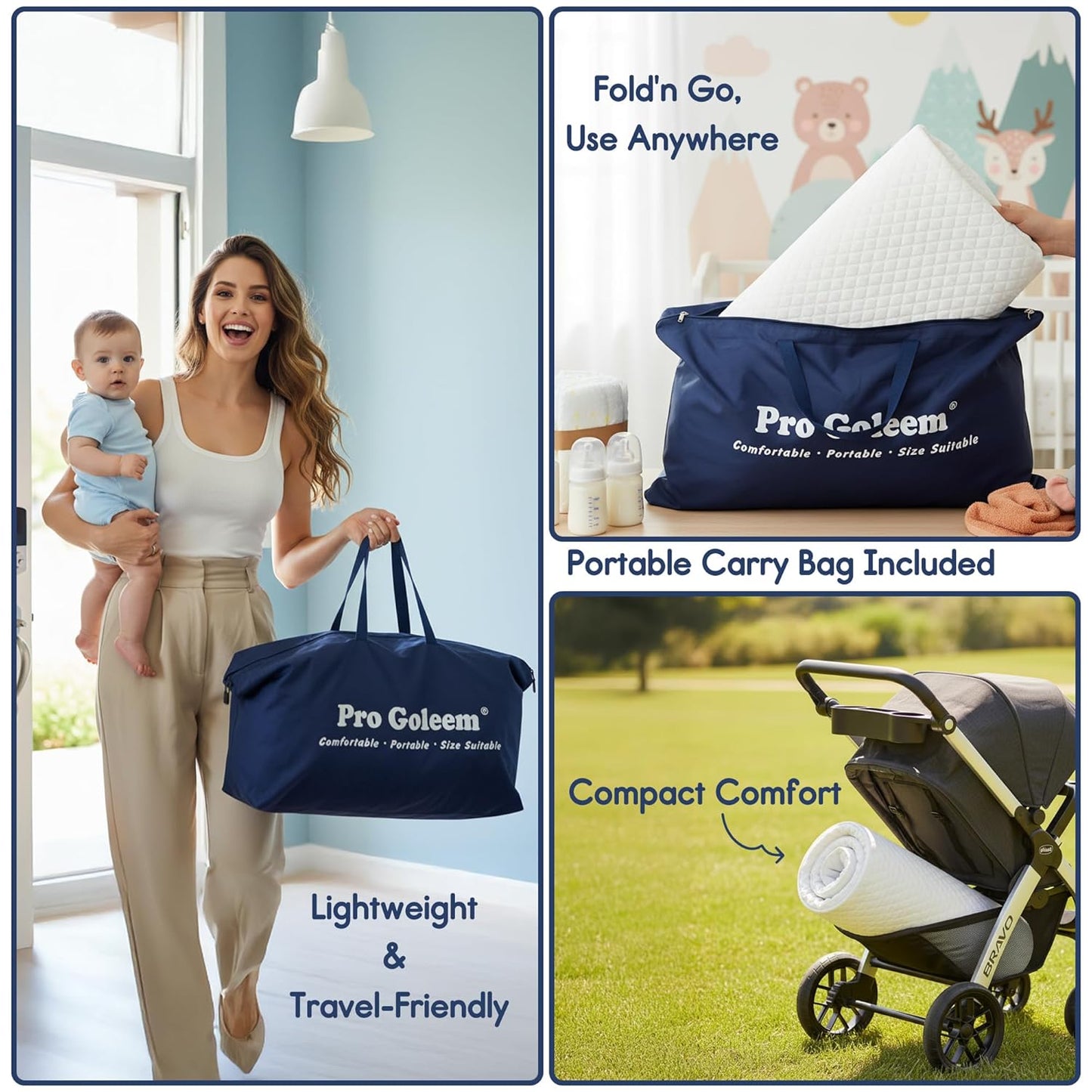 Pro Goleem Pack and Play Mattress - Waterproof Firm Playard Pad with Soft Cover | 38"x26" Size