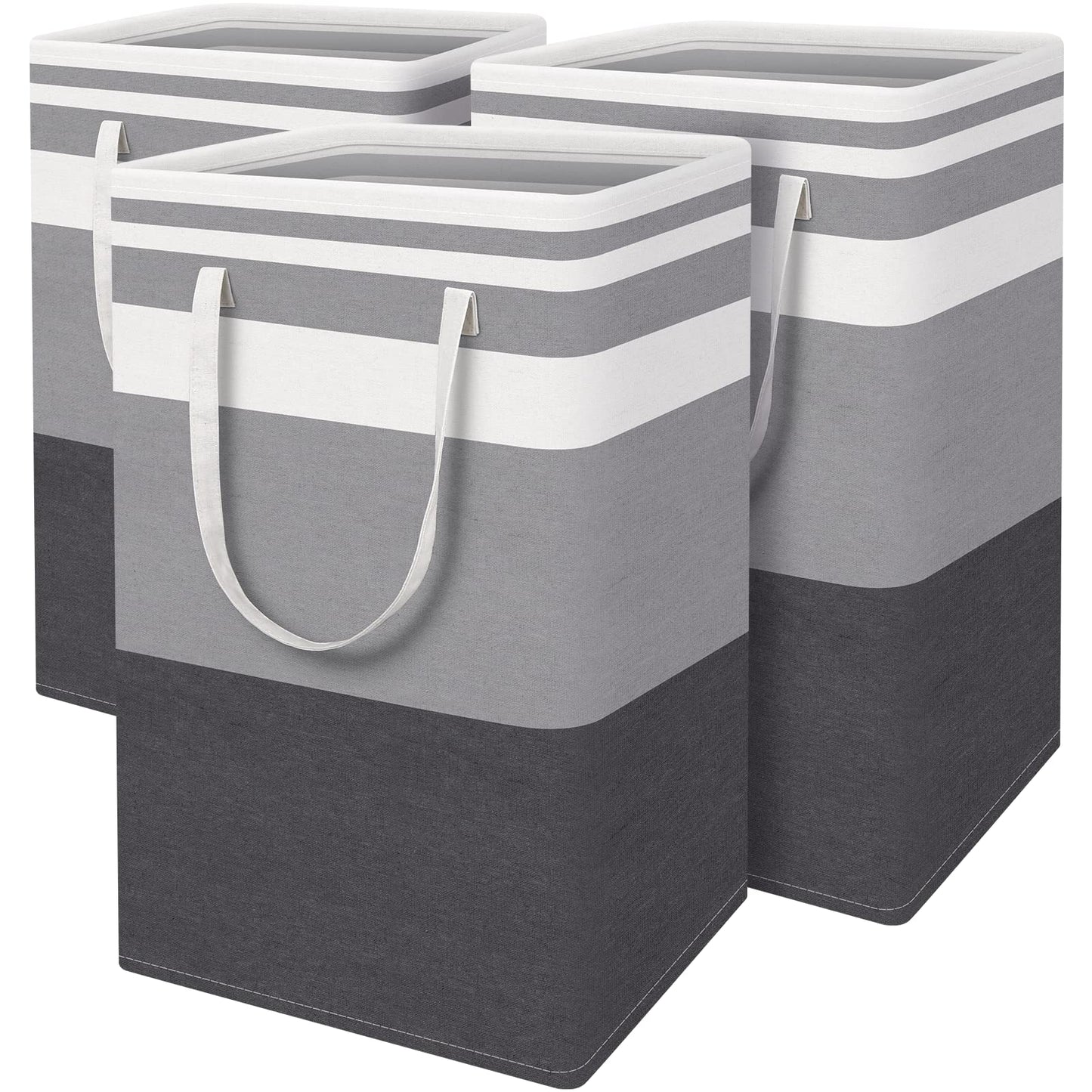 BlissTotes 3-Pack Laundry Basket, Freestanding＆Waterproof Laundry Hamper, Collapsible Tall Clothes Hamper with Easy Carry Handles for Clothes, Towels in the Family and Dorm,Gradient Grey,88L