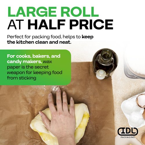Brown Wet Wax Paper Roll 24" x 100' - USA-Made Moisture-Repellent Cooking Paper for Packing, Storing & Freezing - Heavy-Duty Food-Safe Wrapping Material for Meat, Cheese & Baked Goods by IDL Packaging