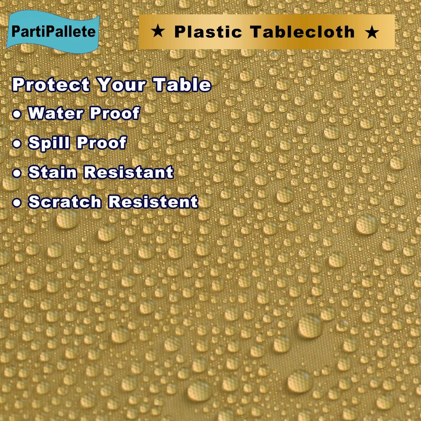 PartiPallete 3-Pack Premium Plastic Gold Tablecloth Disposable 54" x 108" Rectangle Table Cover Party PEVA Golden Table Cloths for Fall Parties Harvest Graduations Anniversary Thanksgivings Events